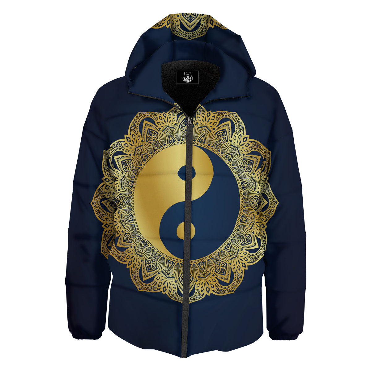 Yin Yang Gold Mandala Print Down Jacket-grizzshop