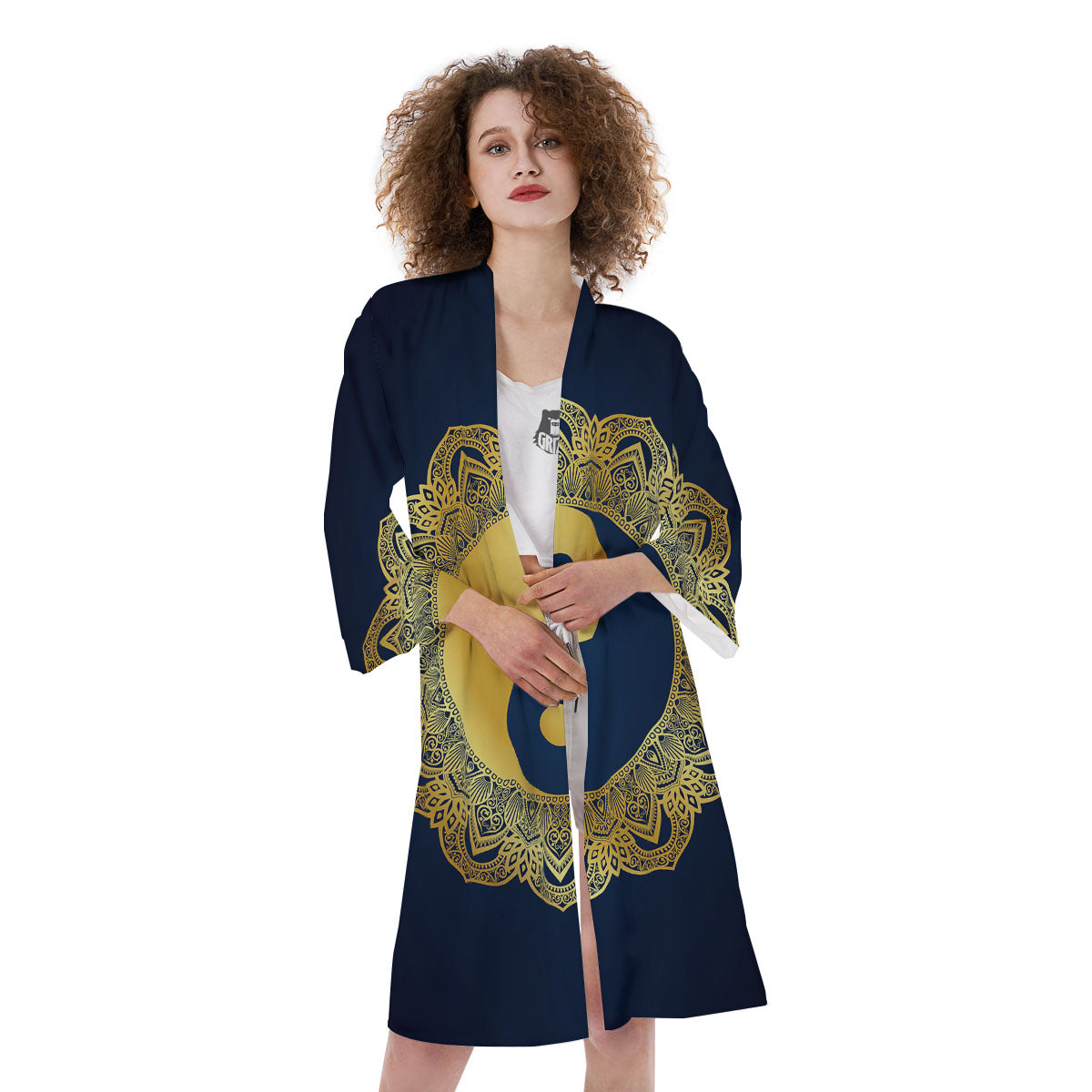 Yin Yang Gold Mandala Print Kimono-grizzshop