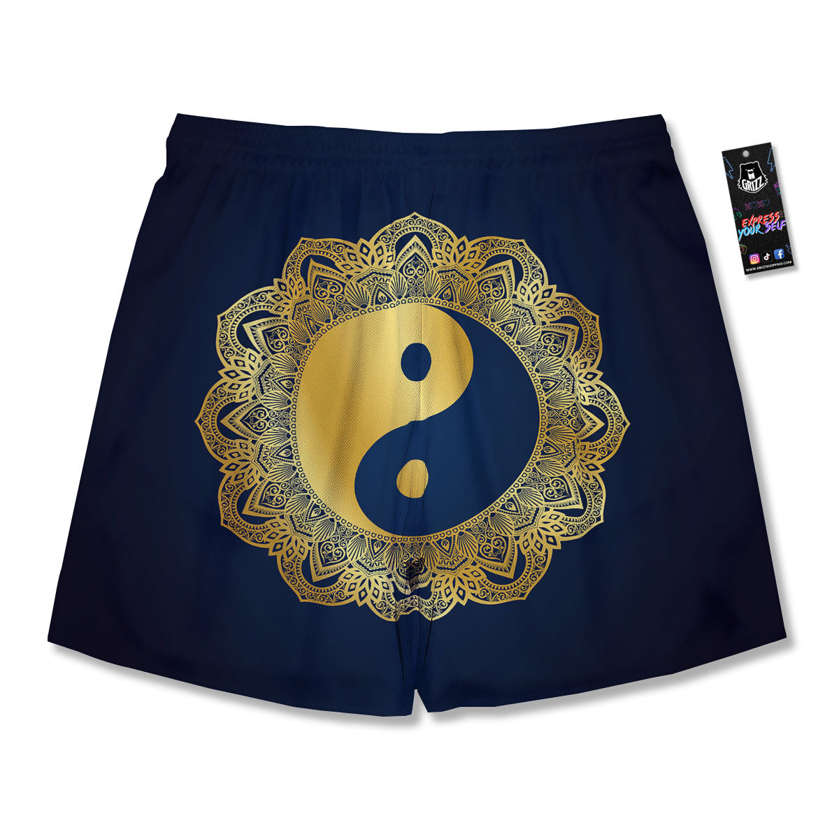 Yin Yang Gold Mandala Print Men's Running Shorts-grizzshop