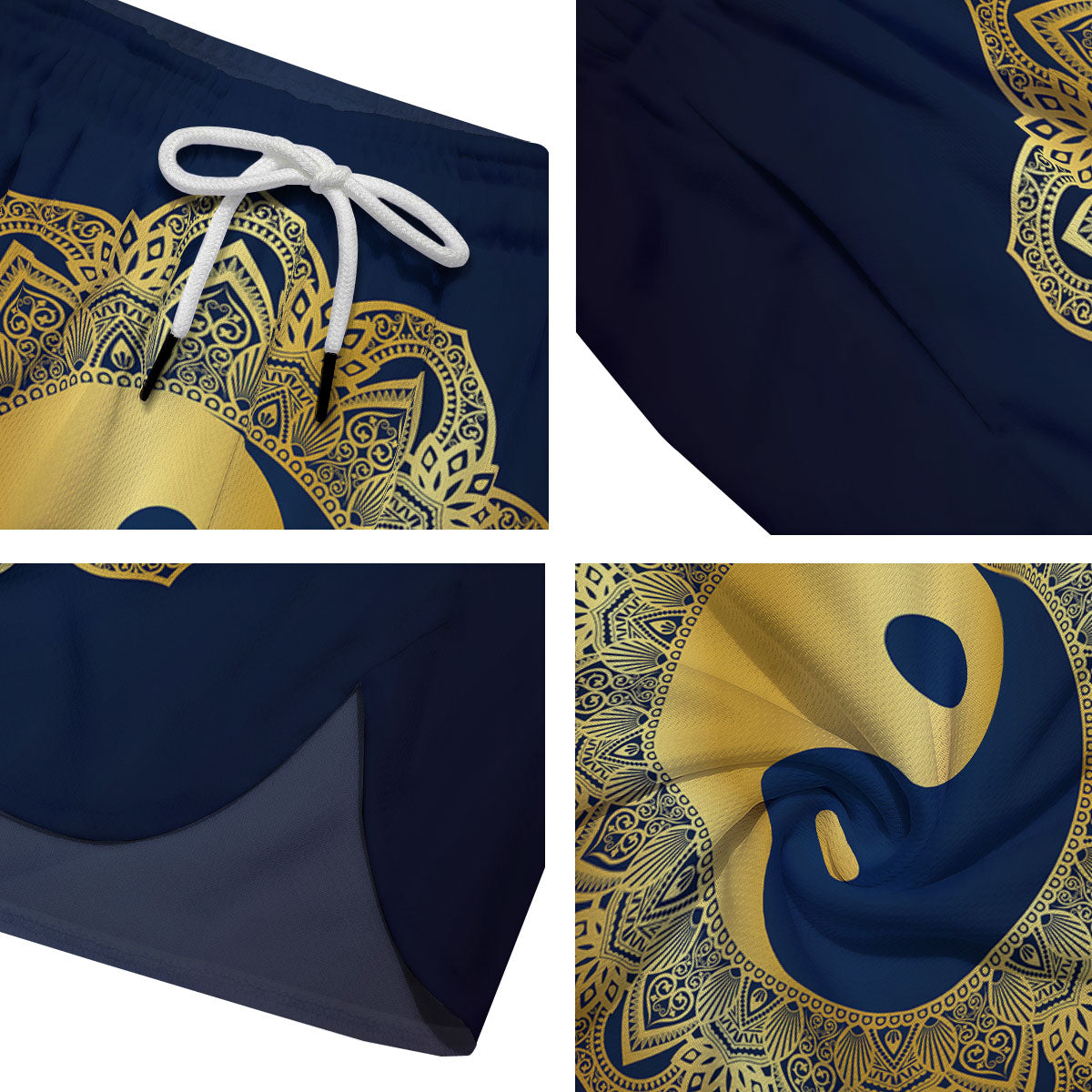 Yin Yang Gold Mandala Print Men's Running Shorts-grizzshop