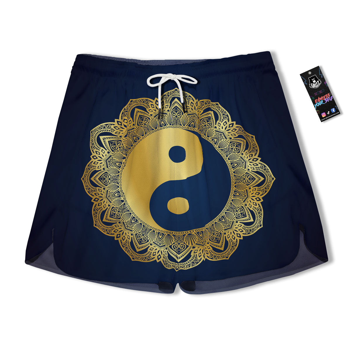 Yin Yang Gold Mandala Print Men's Running Shorts-grizzshop