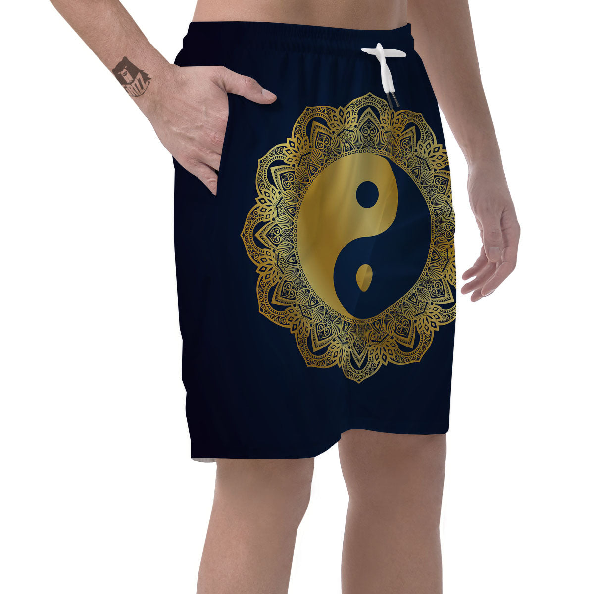 Yin Yang Gold Mandala Print Men's Shorts-grizzshop