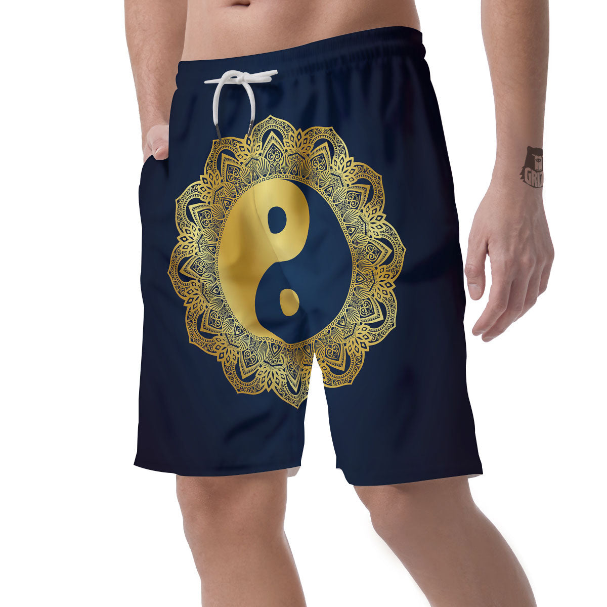 Yin Yang Gold Mandala Print Men's Shorts-grizzshop