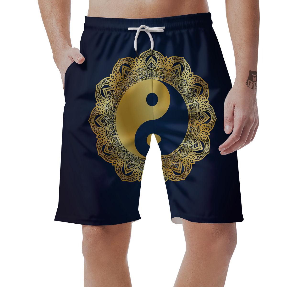 Yin Yang Gold Mandala Print Men's Shorts-grizzshop
