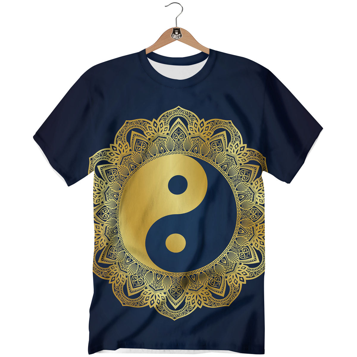 Yin Yang Gold Mandala Print T-Shirt-grizzshop