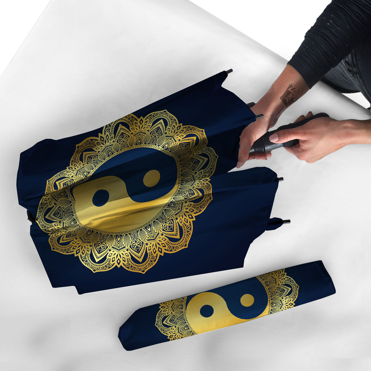 Yin Yang Gold Mandala Print Umbrella-grizzshop