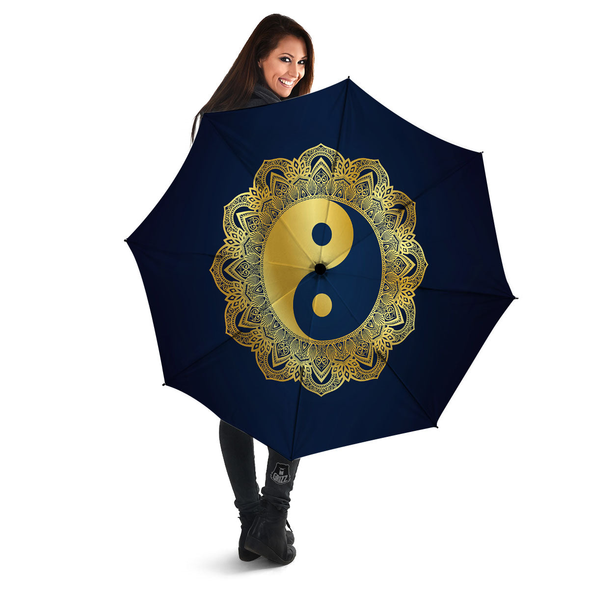 Yin Yang Gold Mandala Print Umbrella-grizzshop