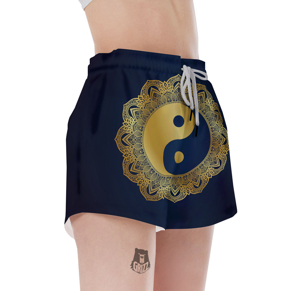 Yin Yang Gold Mandala Print Women's Shorts-grizzshop