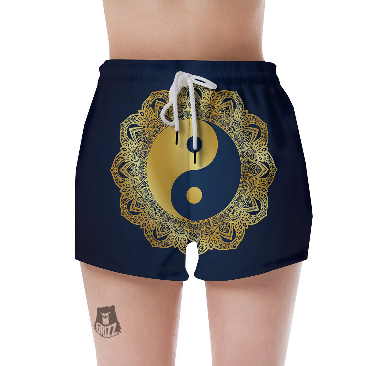 Yin Yang Gold Mandala Print Women's Shorts-grizzshop