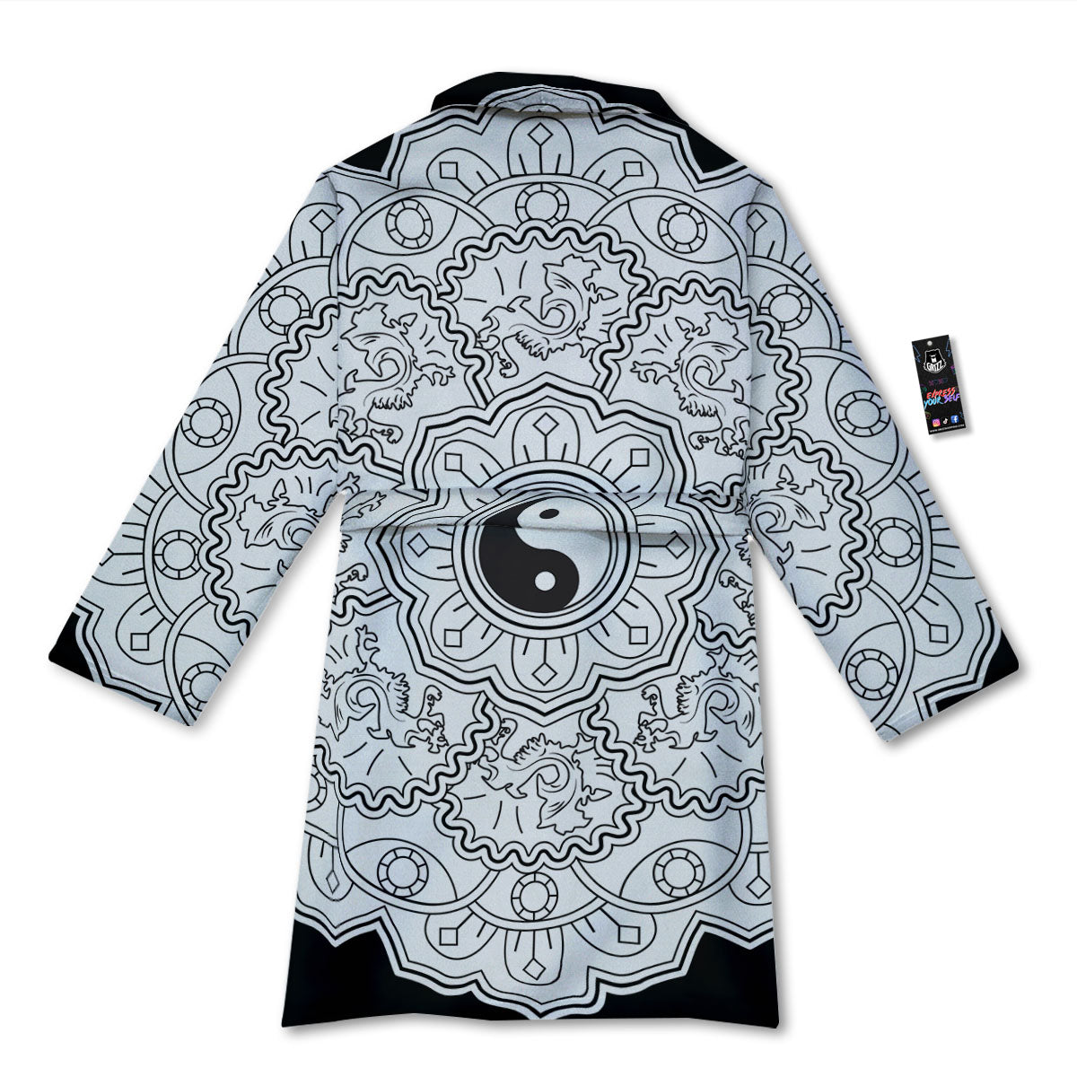 Yin Yang Mandala White And Black Print Bathrobe-grizzshop