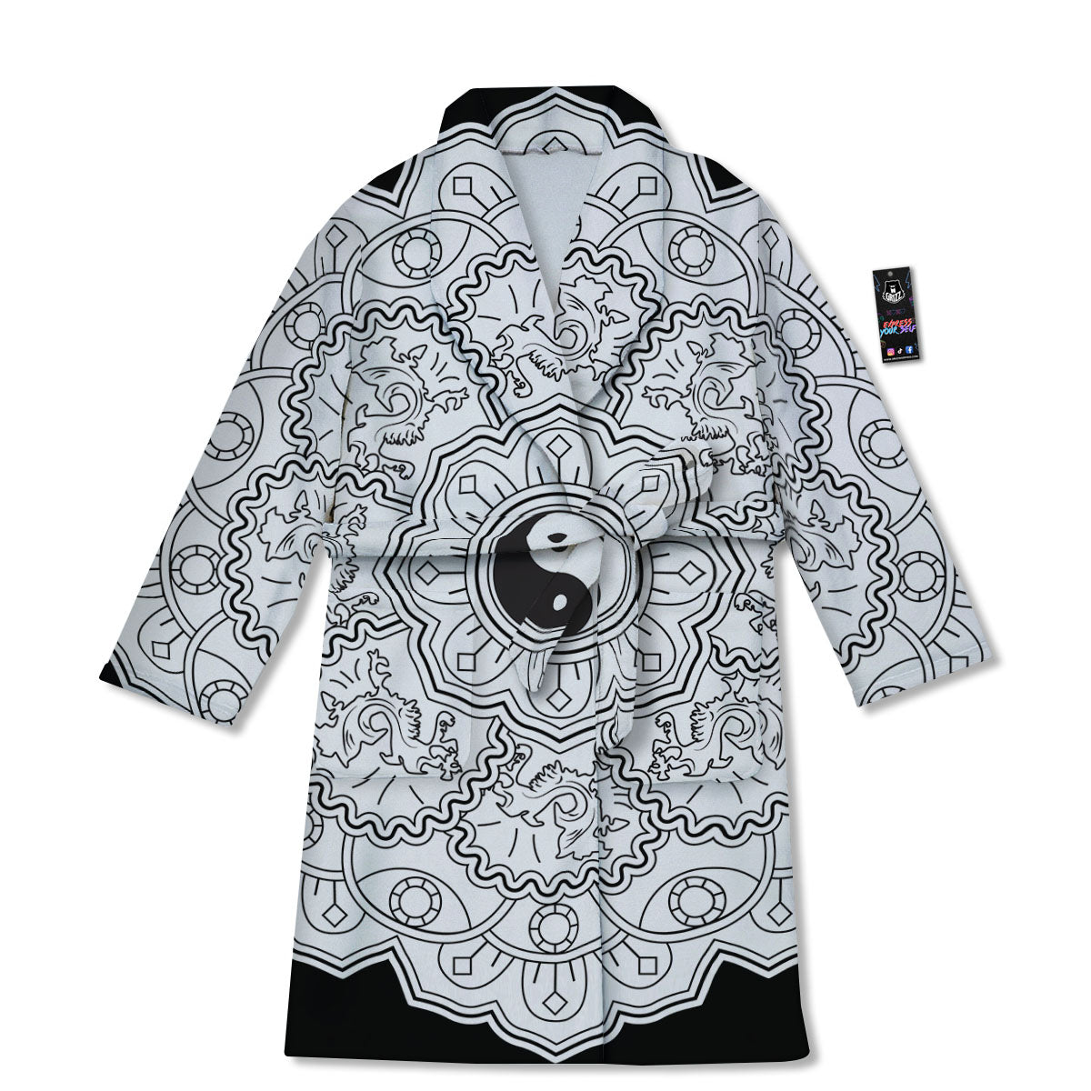 Yin Yang Mandala White And Black Print Bathrobe-grizzshop