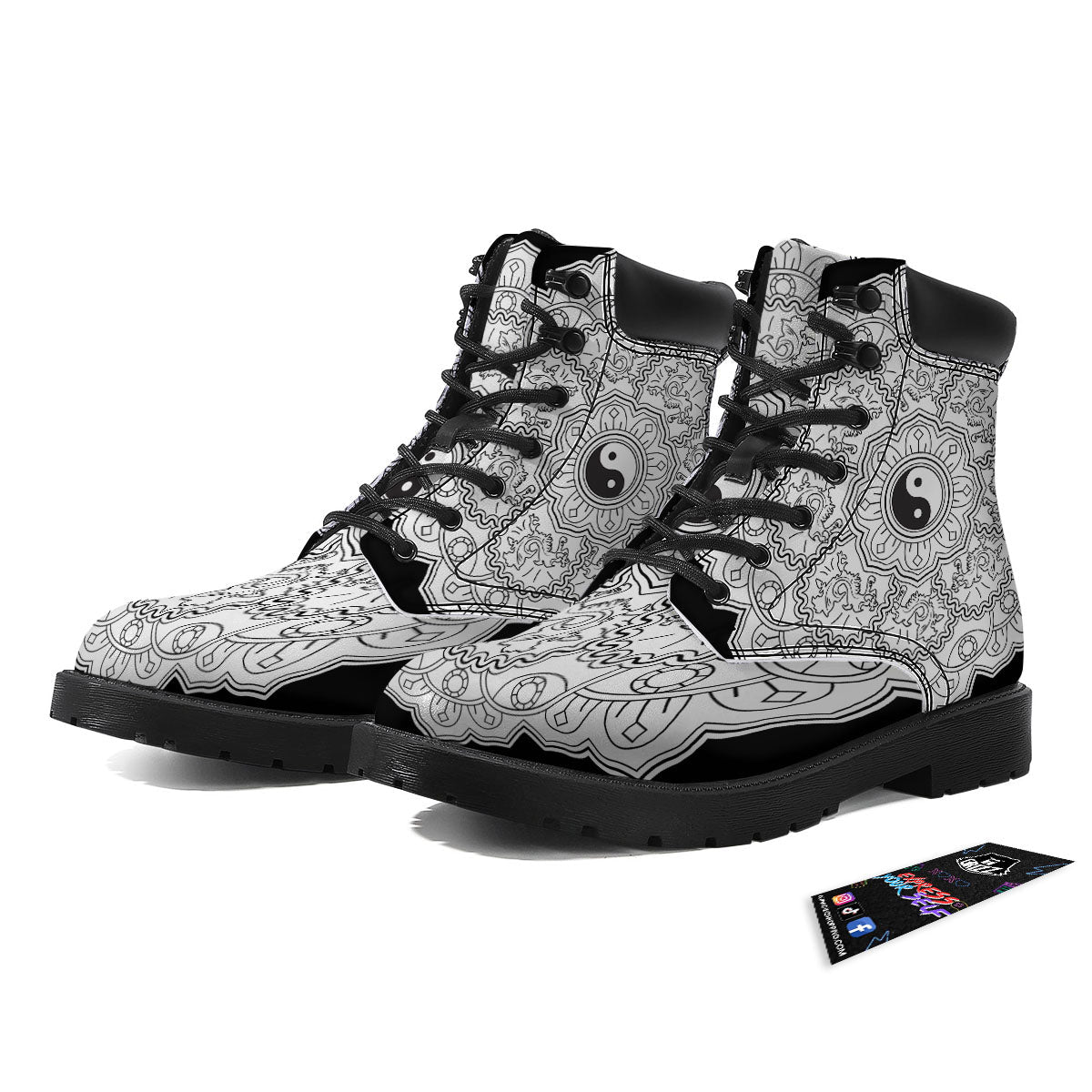 Yin Yang Mandala White And Black Print Boots-grizzshop