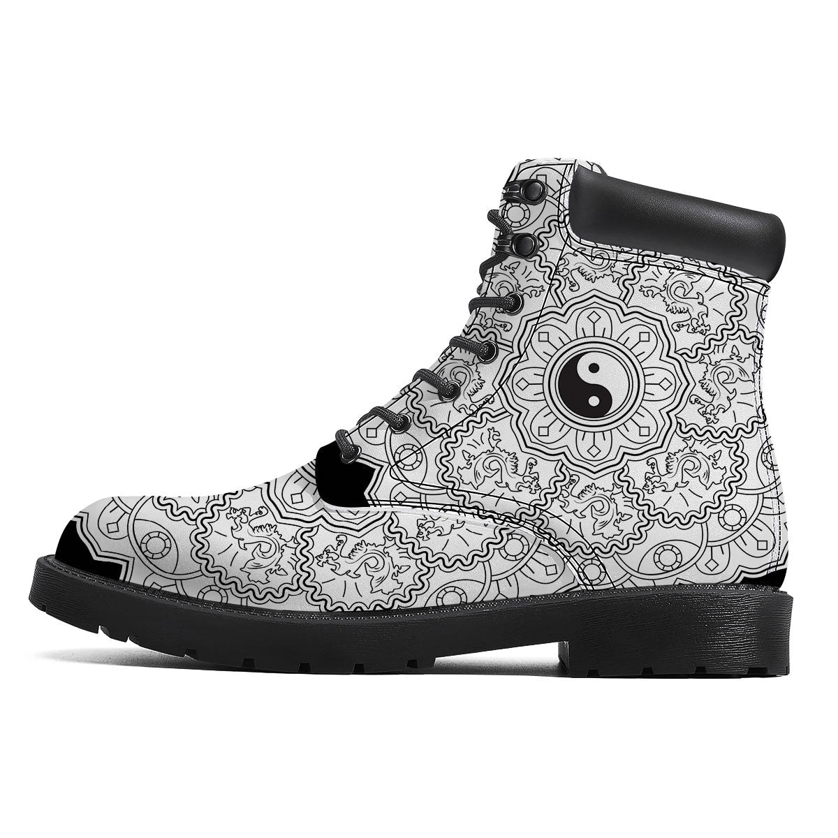 Yin Yang Mandala White And Black Print Boots-grizzshop