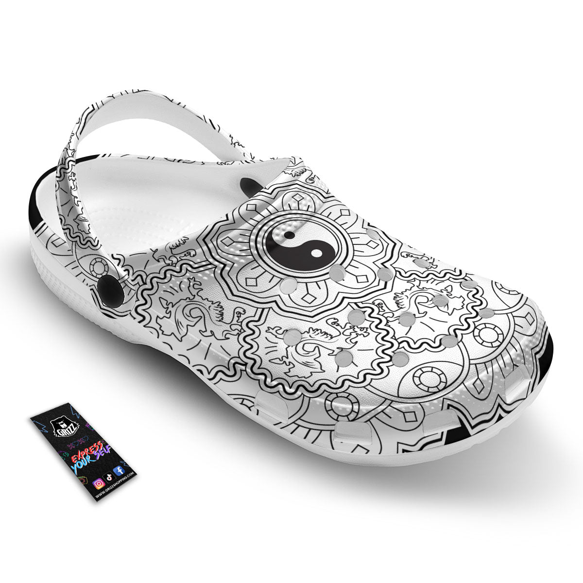 Yin Yang Mandala White And Black Print Clog-grizzshop