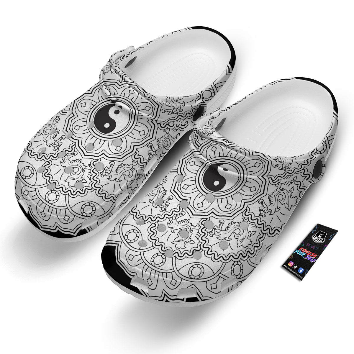 Yin Yang Mandala White And Black Print Clog-grizzshop