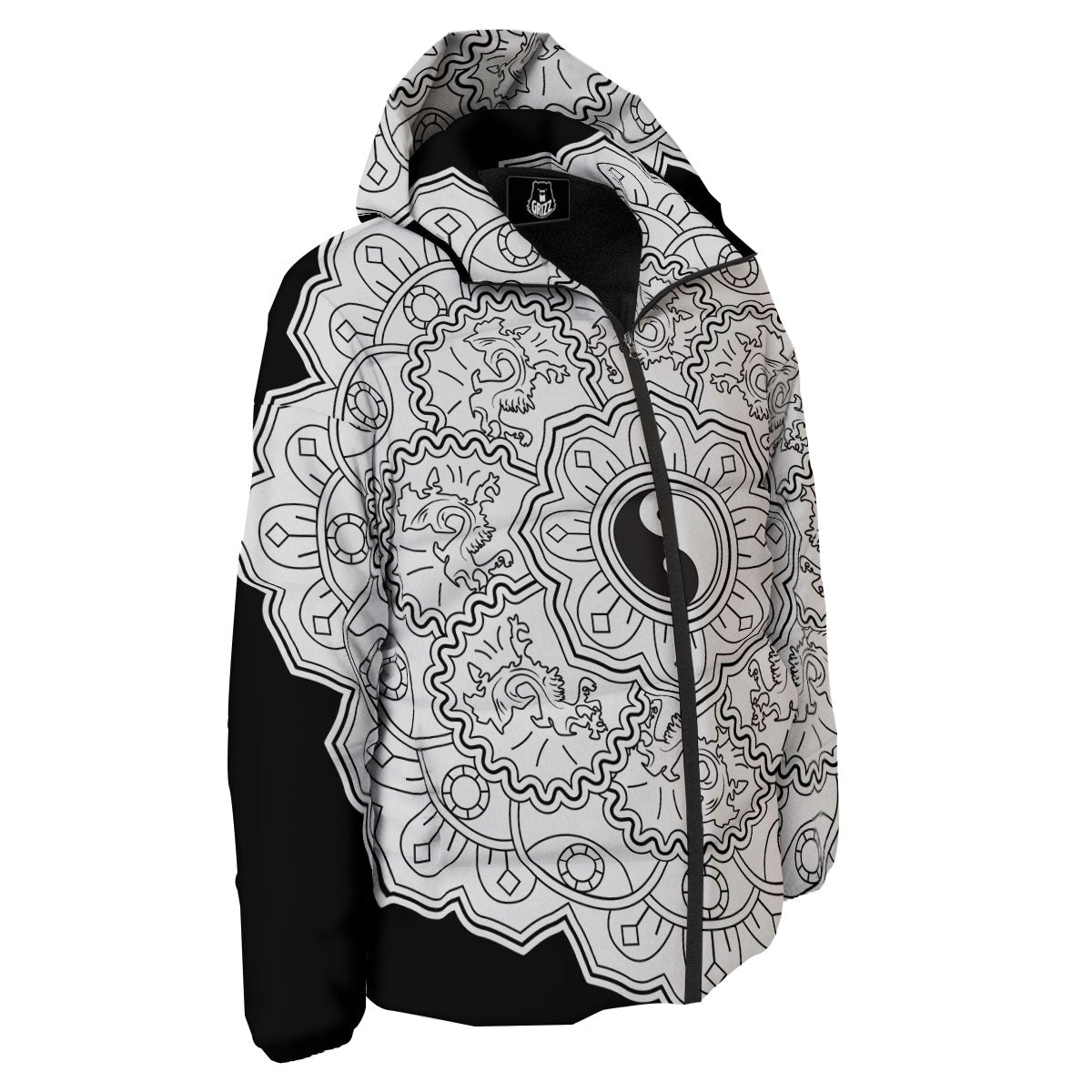Yin Yang Mandala White And Black Print Down Jacket-grizzshop