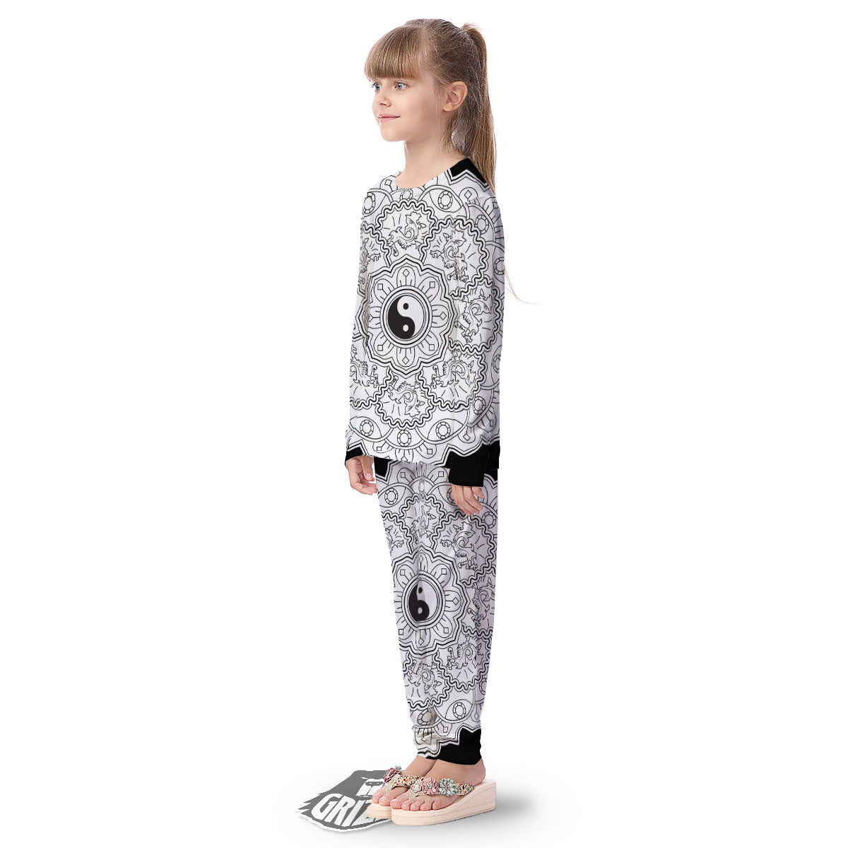Yin Yang Mandala White And Black Print Kid's Pajamas-grizzshop