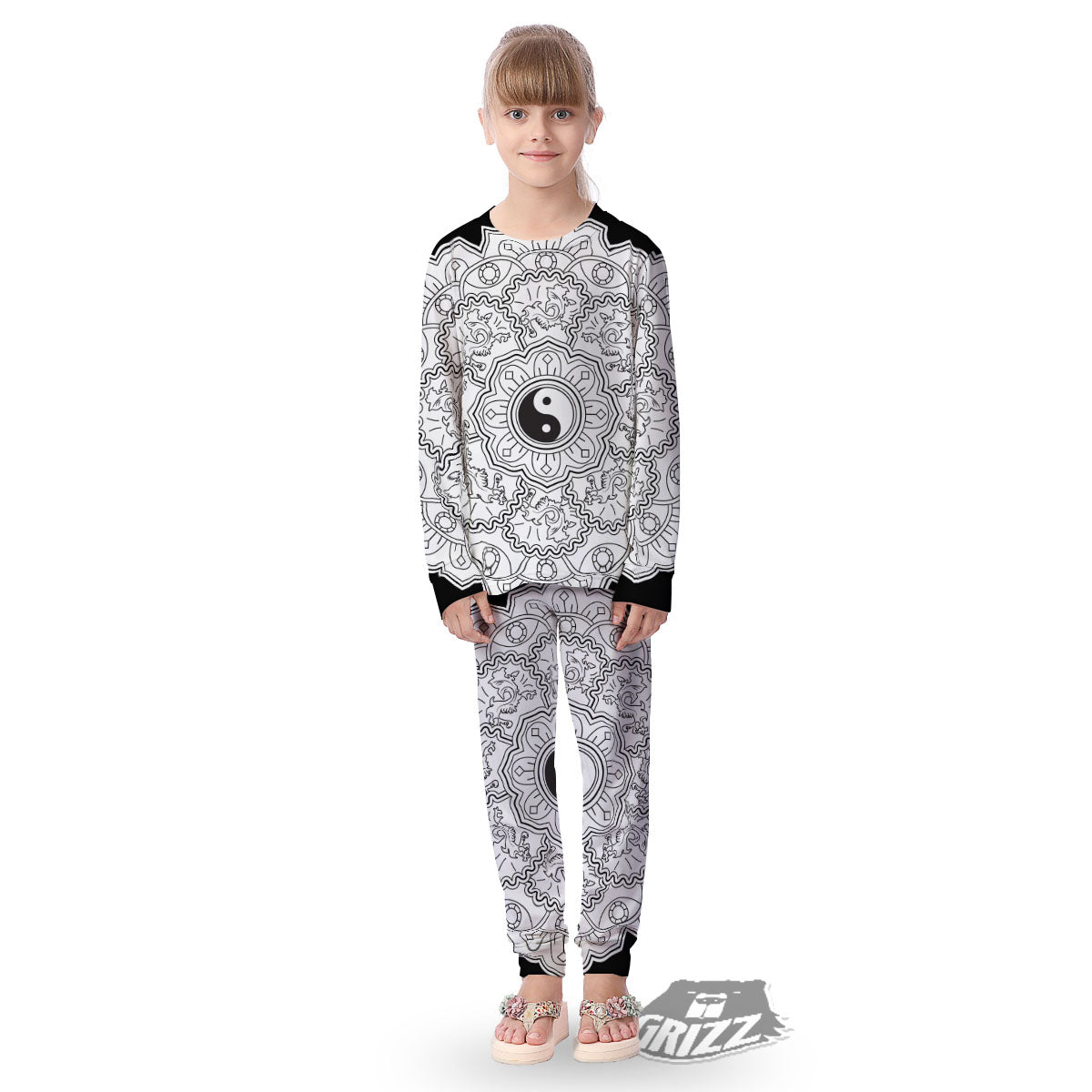 Yin Yang Mandala White And Black Print Kid's Pajamas-grizzshop