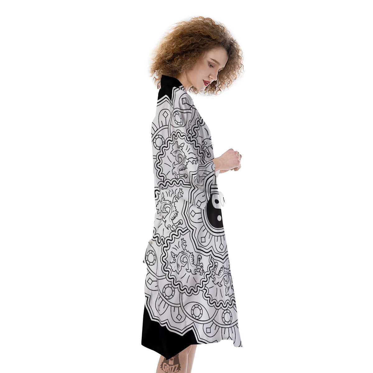 Yin Yang Mandala White And Black Print Kimono-grizzshop