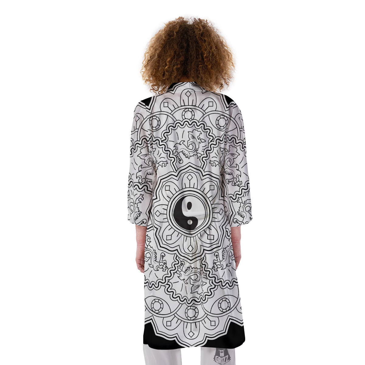 Yin Yang Mandala White And Black Print Kimono-grizzshop
