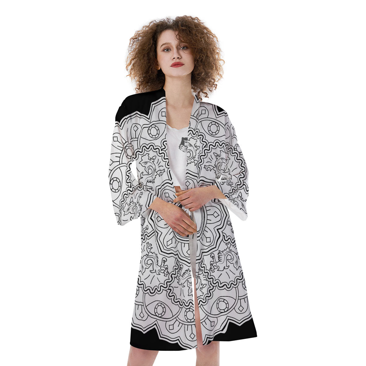Yin Yang Mandala White And Black Print Kimono-grizzshop