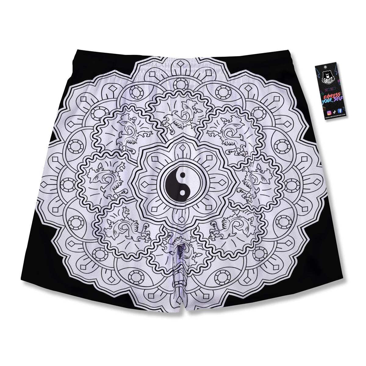 Yin Yang Mandala White And Black Print Men's Running Shorts-grizzshop