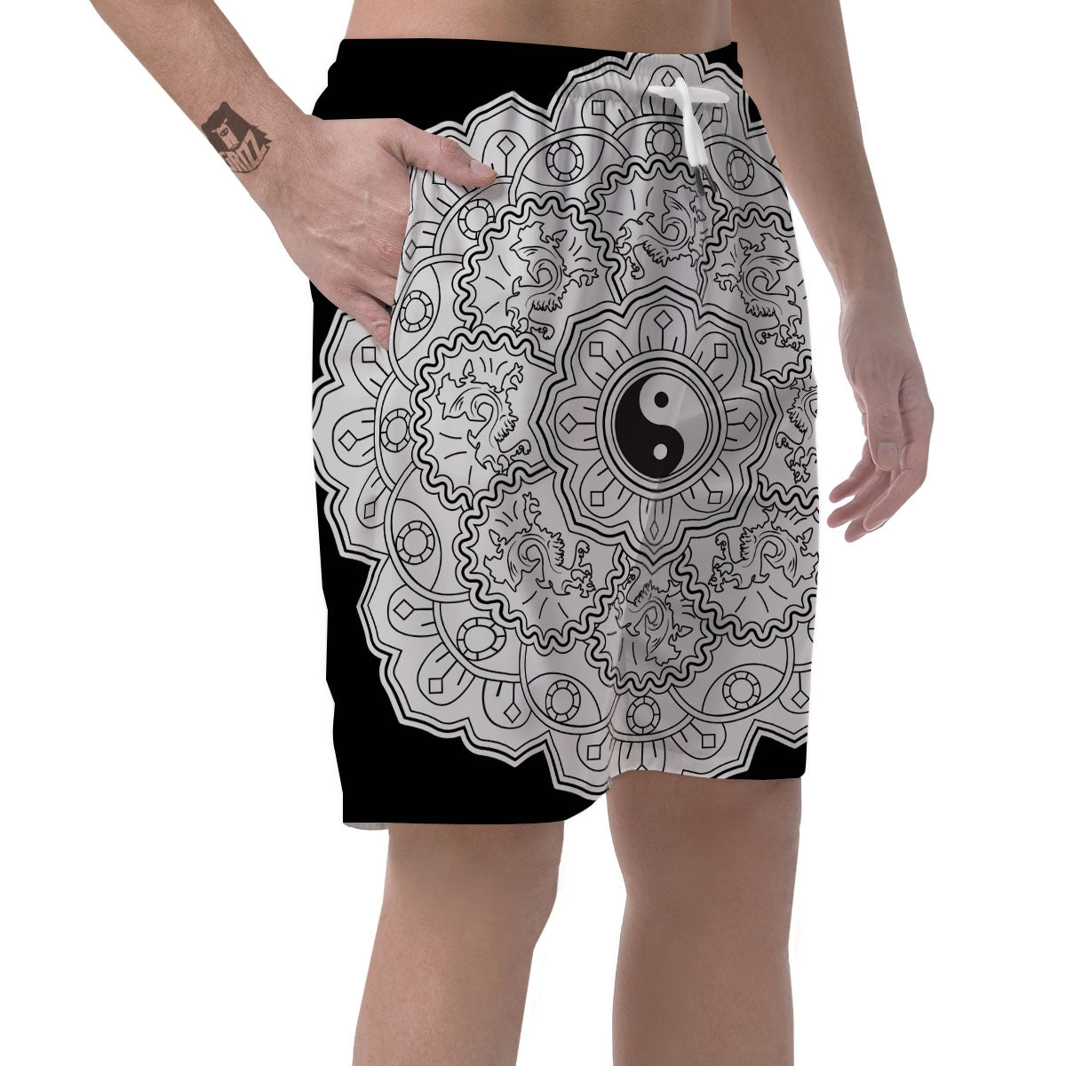 Yin Yang Mandala White And Black Print Men's Shorts-grizzshop