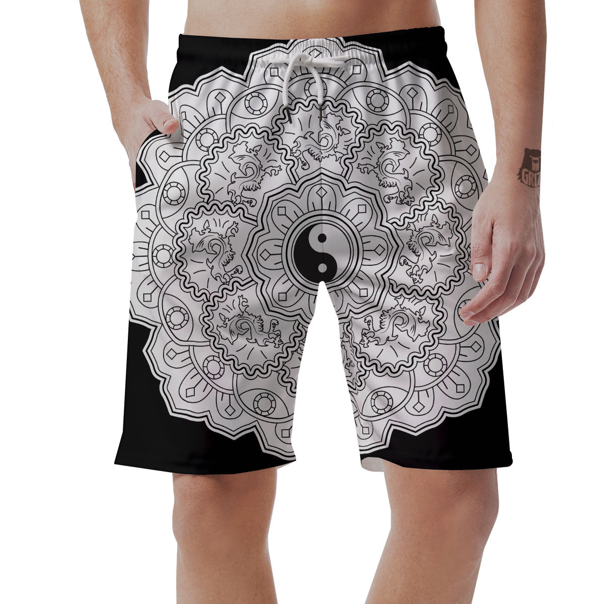 Yin Yang Mandala White And Black Print Men's Shorts-grizzshop