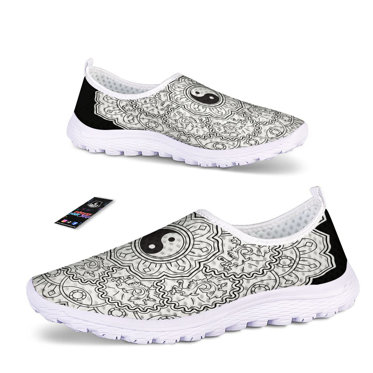 Yin Yang Mandala White And Black Print Nurse Shoes-grizzshop