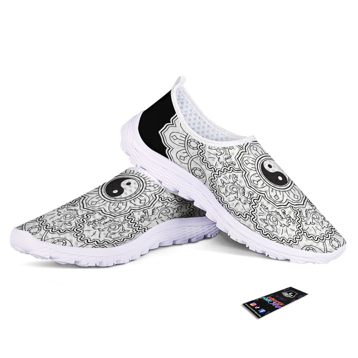 Yin Yang Mandala White And Black Print Nurse Shoes-grizzshop