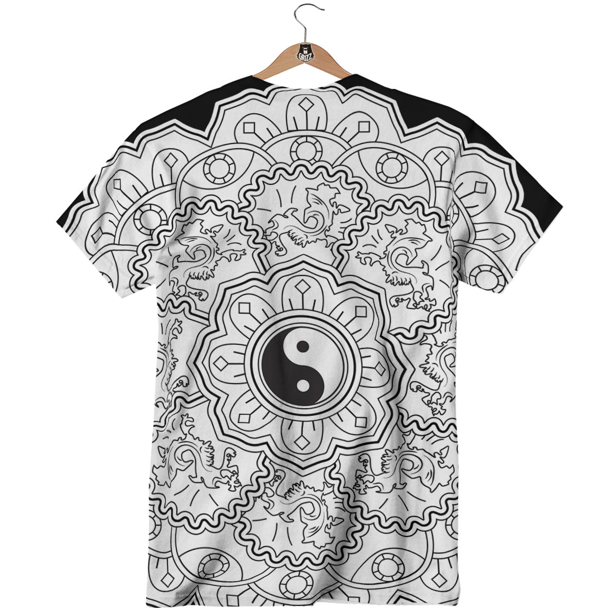 Yin Yang Mandala White And Black Print T-Shirt-grizzshop