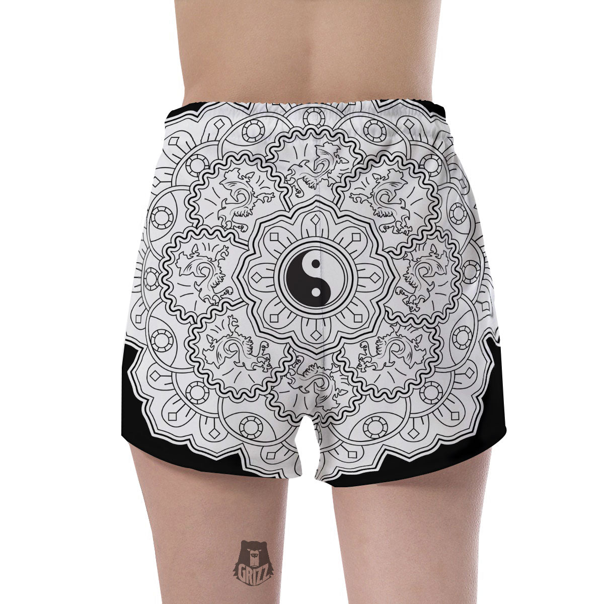 Yin Yang Mandala White And Black Print Women's Shorts-grizzshop