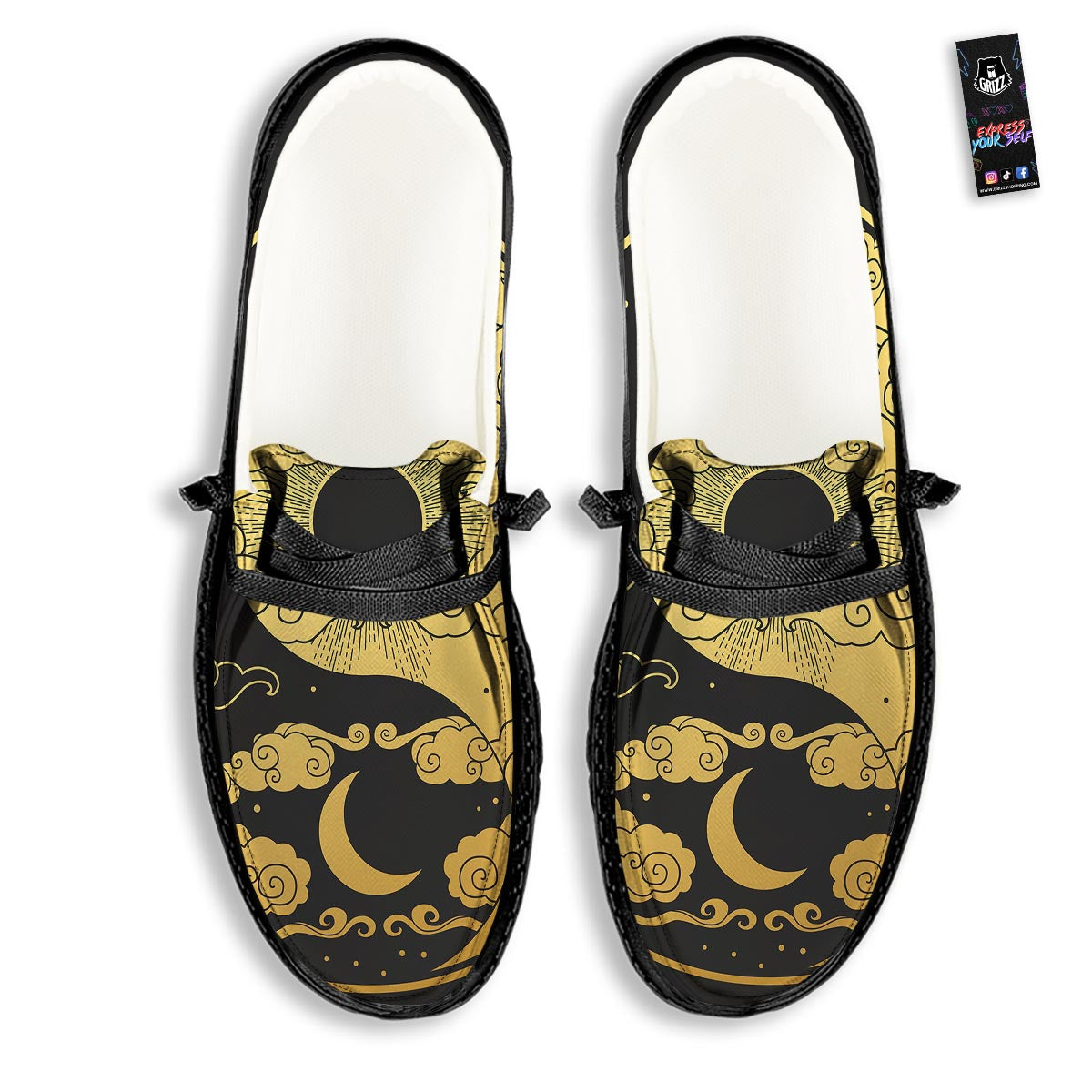 Yin Yang Moon And Sun Print Black Loafers-grizzshop