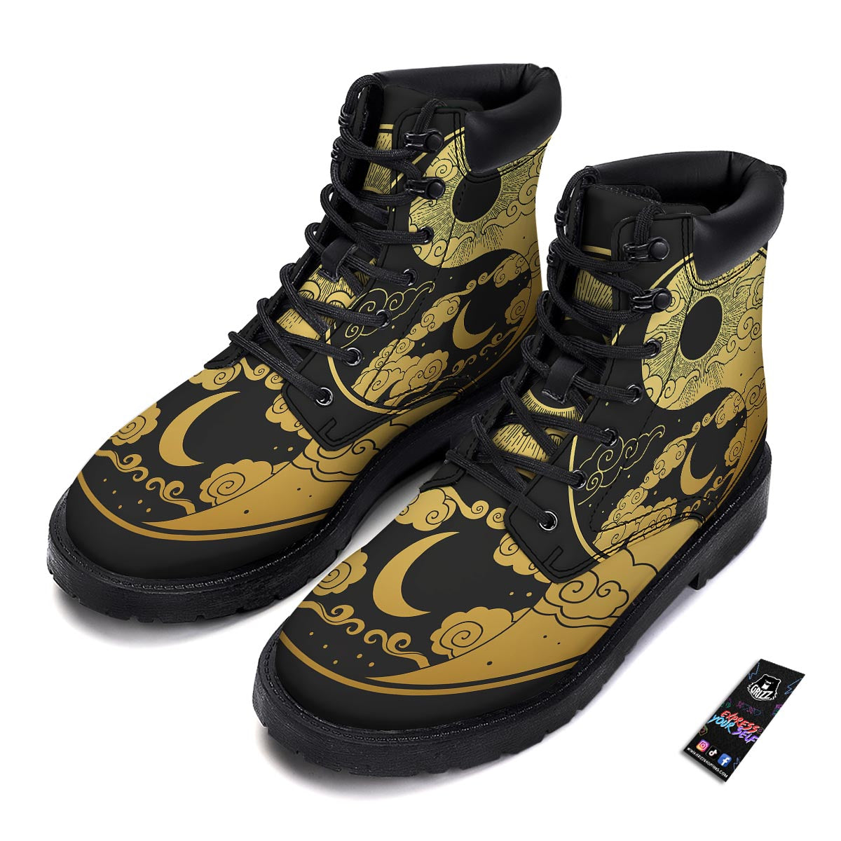 Yin Yang Moon And Sun Print Boots-grizzshop