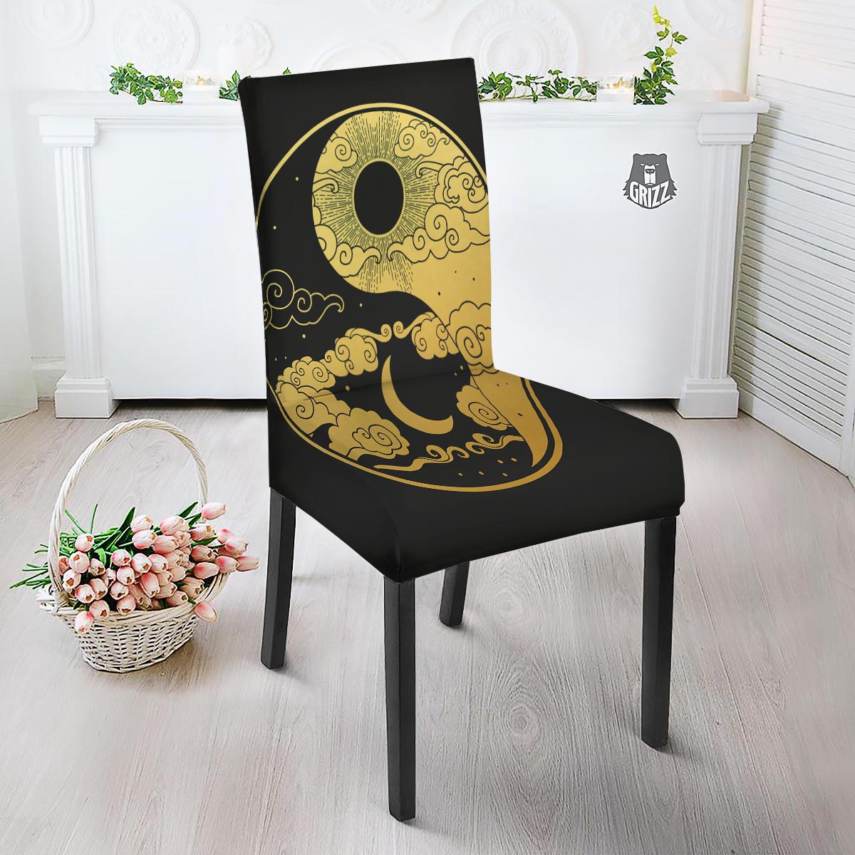 Yin Yang Moon And Sun Print Dining Chair Slipcover-grizzshop