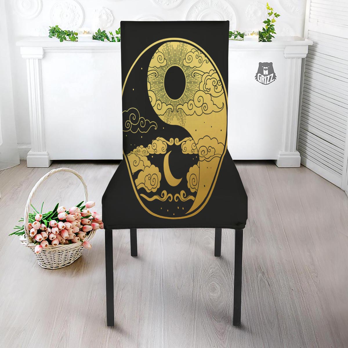 Yin Yang Moon And Sun Print Dining Chair Slipcover-grizzshop