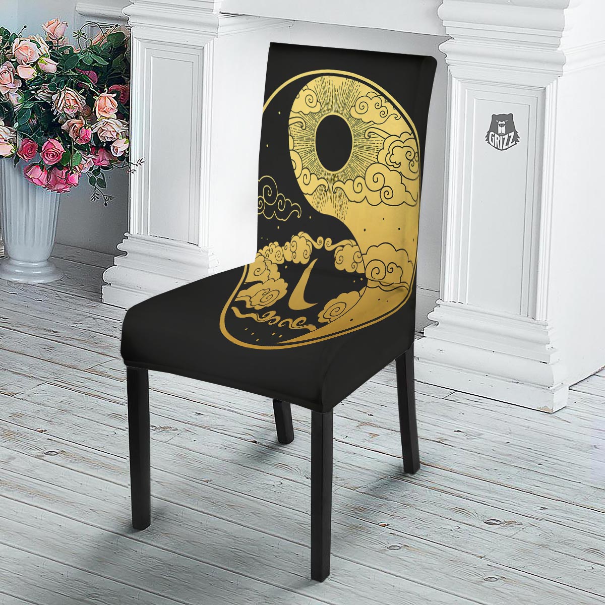 Yin Yang Moon And Sun Print Dining Chair Slipcover-grizzshop