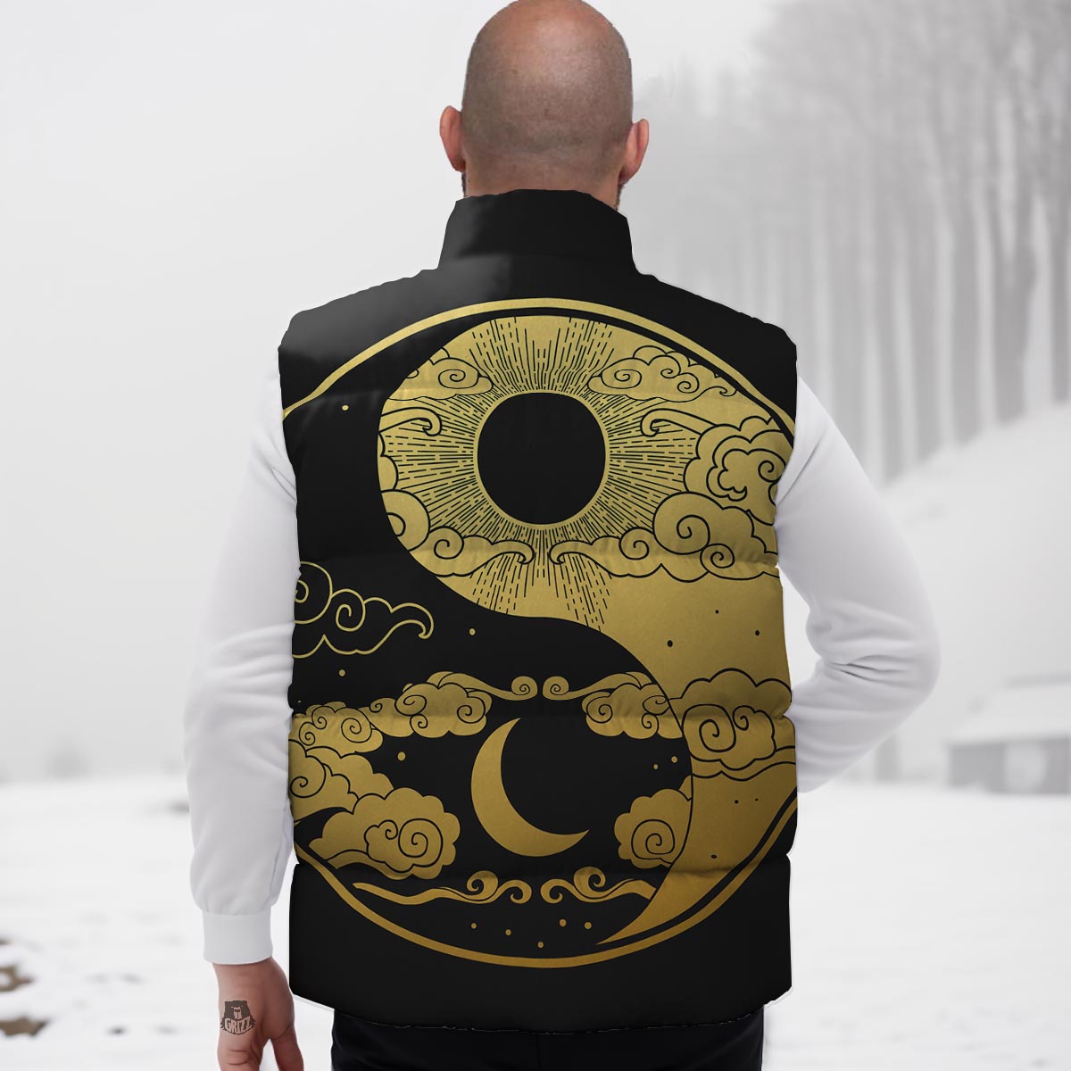 Yin Yang Moon And Sun Print Down Vest