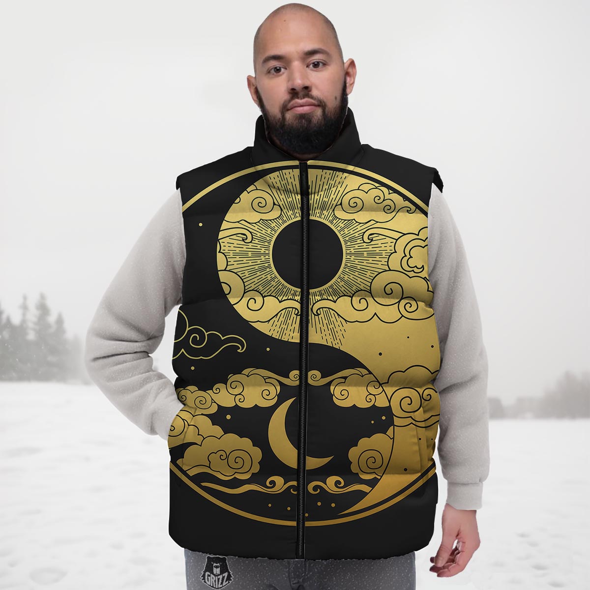 Yin Yang Moon And Sun Print Down Vest
