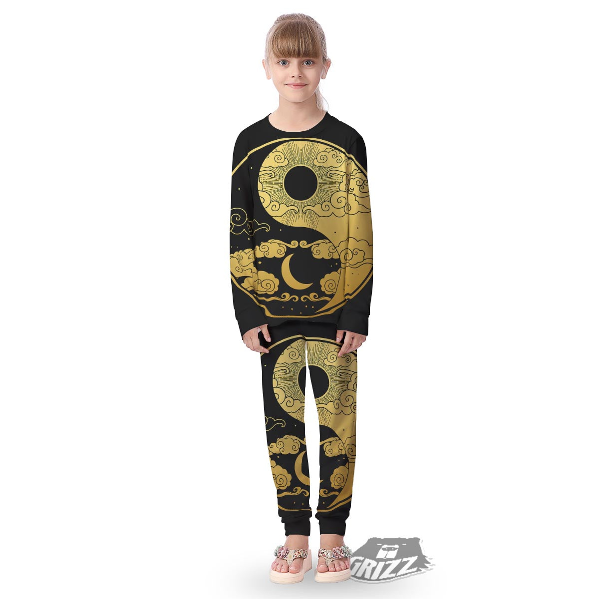 Yin Yang Moon And Sun Print Kid's Pajamas-grizzshop