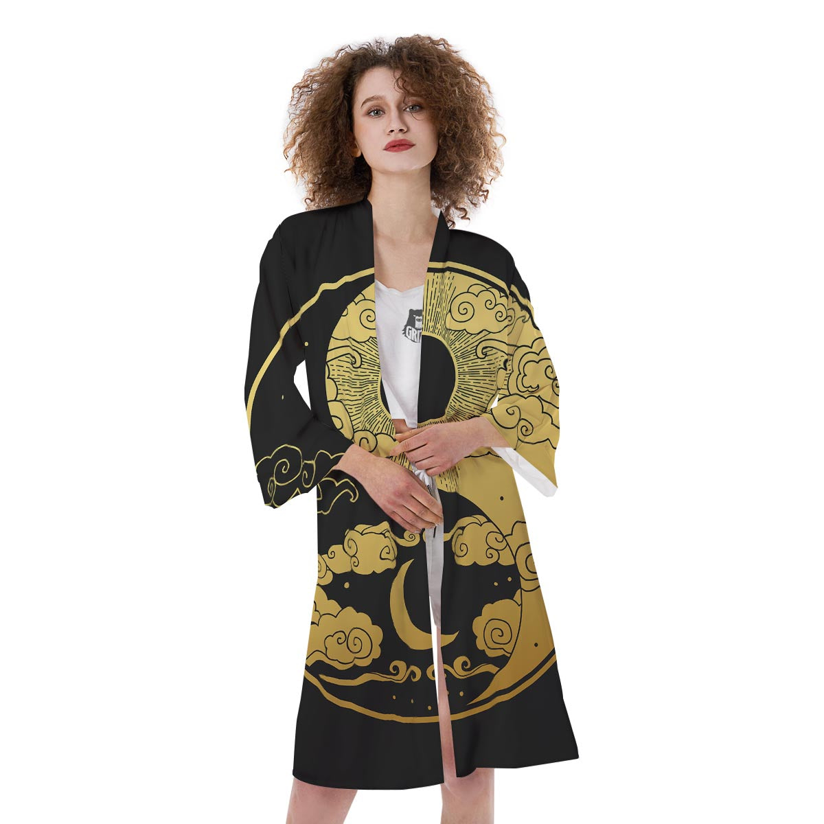 Yin Yang Moon And Sun Print Kimono-grizzshop