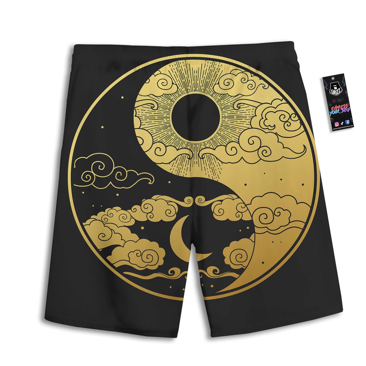 Yin Yang Moon And Sun Print Men's Athletic Shorts