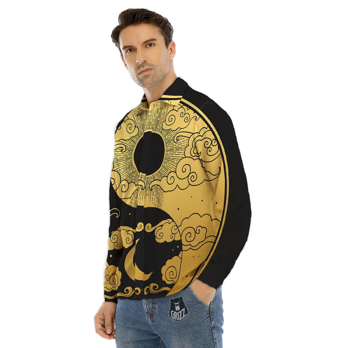 Yin Yang Moon And Sun Print Men's Dress Shirts-grizzshop