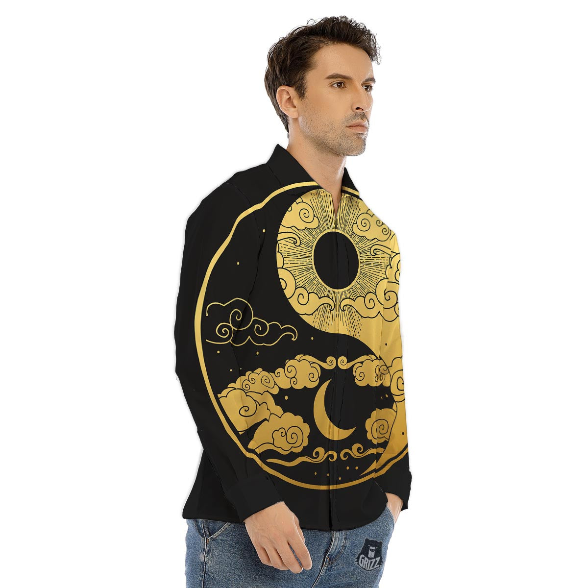 Yin Yang Moon And Sun Print Men's Dress Shirts-grizzshop