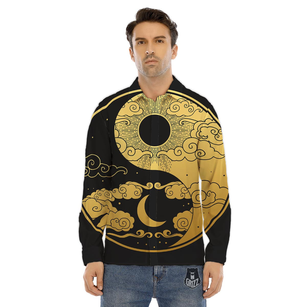 Yin Yang Moon And Sun Print Men's Dress Shirts-grizzshop