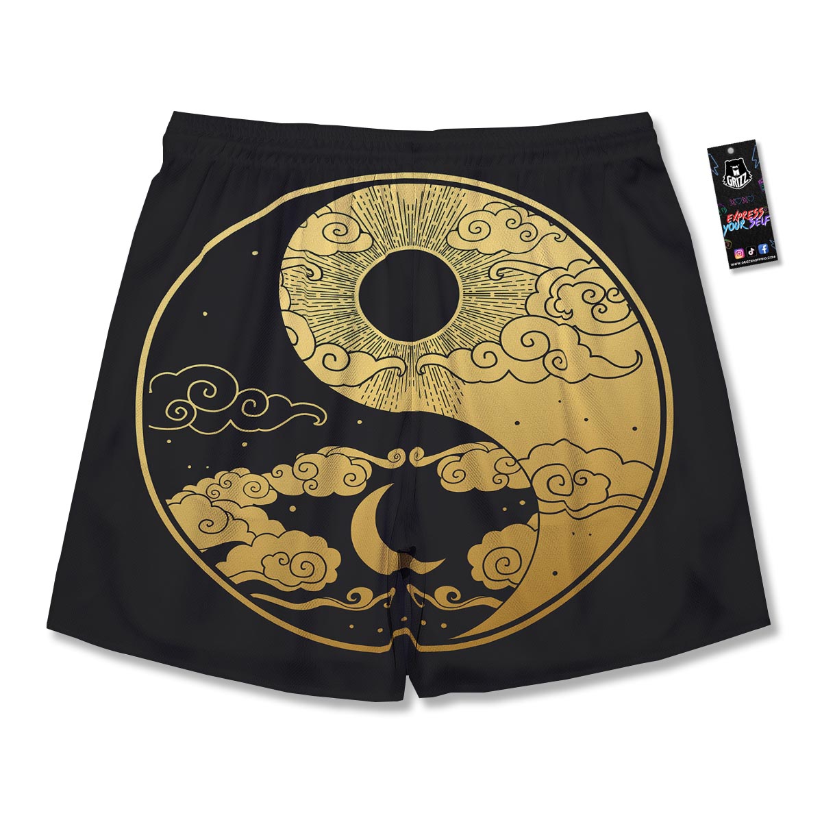 Yin Yang Moon And Sun Print Men's Running Shorts-grizzshop