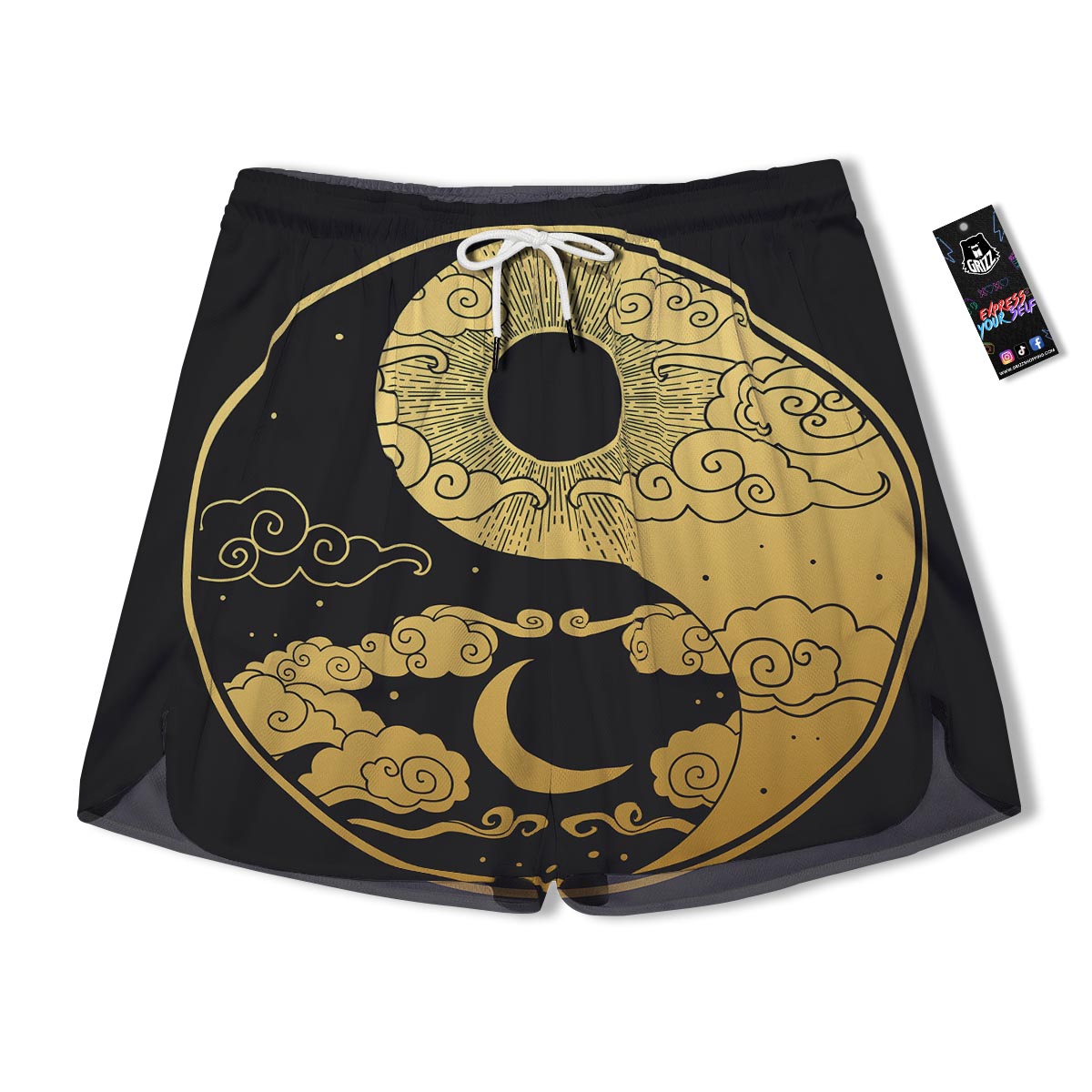 Yin Yang Moon And Sun Print Men's Running Shorts-grizzshop