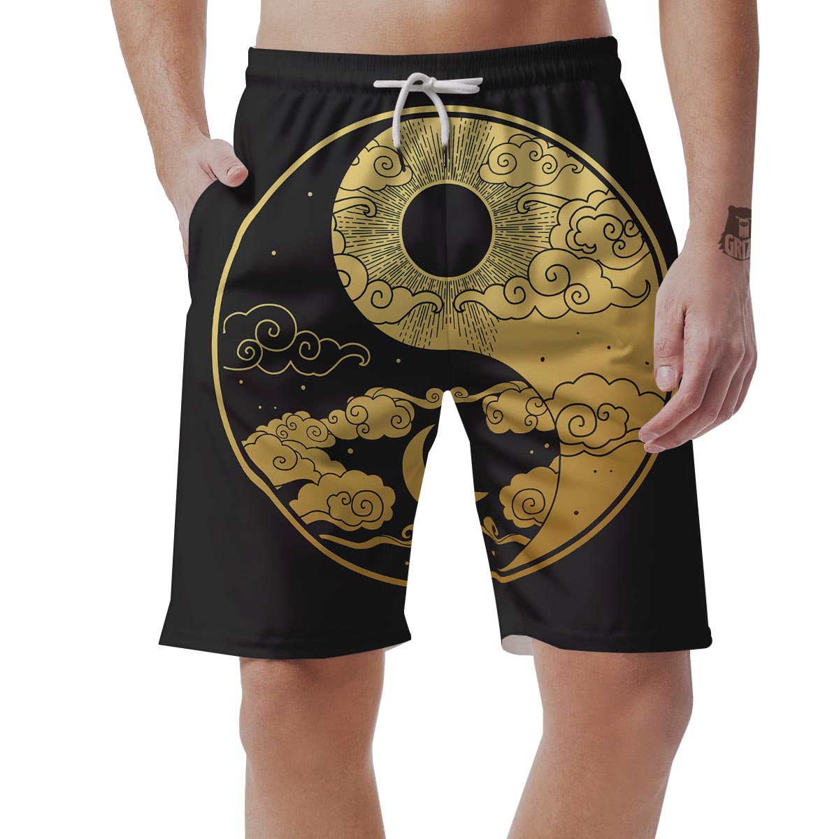 Yin Yang Moon And Sun Print Men's Shorts-grizzshop