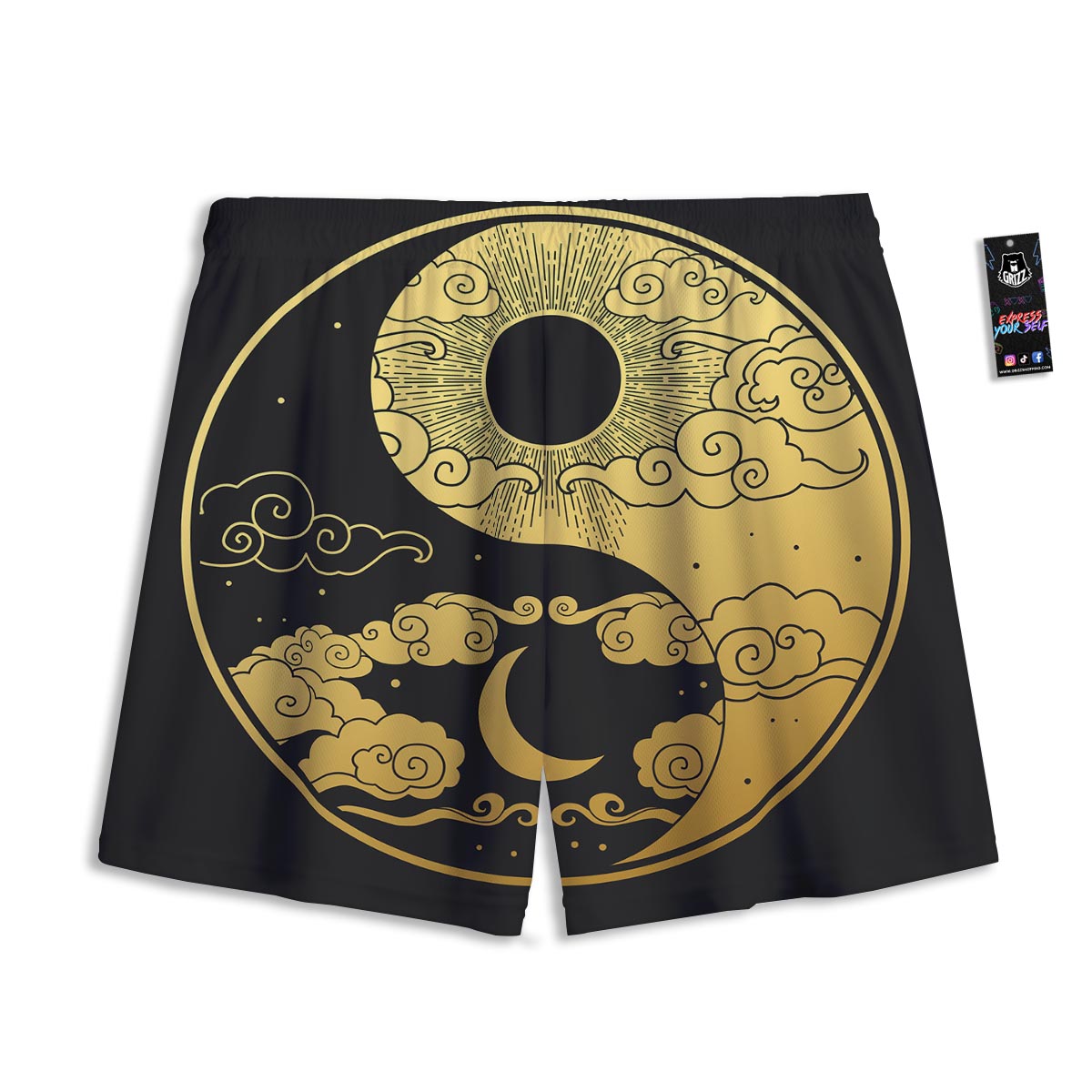 Yin Yang Moon And Sun Print Mesh Shorts