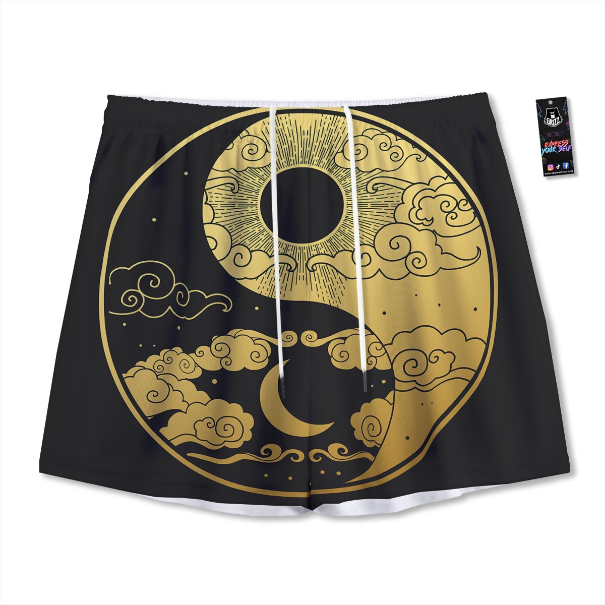Yin Yang Moon And Sun Print Mesh Shorts